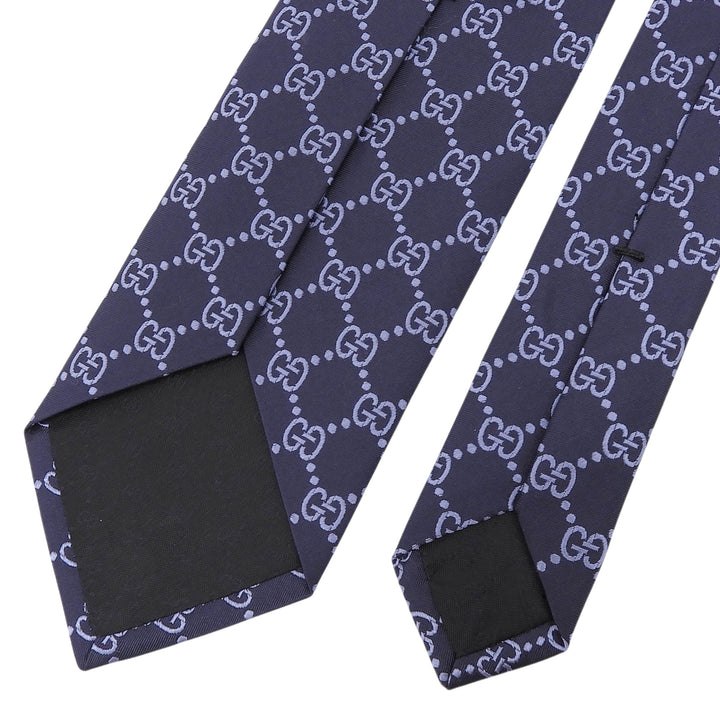 極美品▲GUCCI グッチ シルク100％ GGパターン ジャカード ネクタイ ネイビー ブルー イタリア製 正規品 メンズ ビジネスオススメ◎