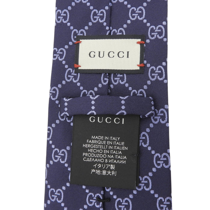 極美品▲GUCCI グッチ シルク100％ GGパターン ジャカード ネクタイ ネイビー ブルー イタリア製 正規品 メンズ ビジネスオススメ◎