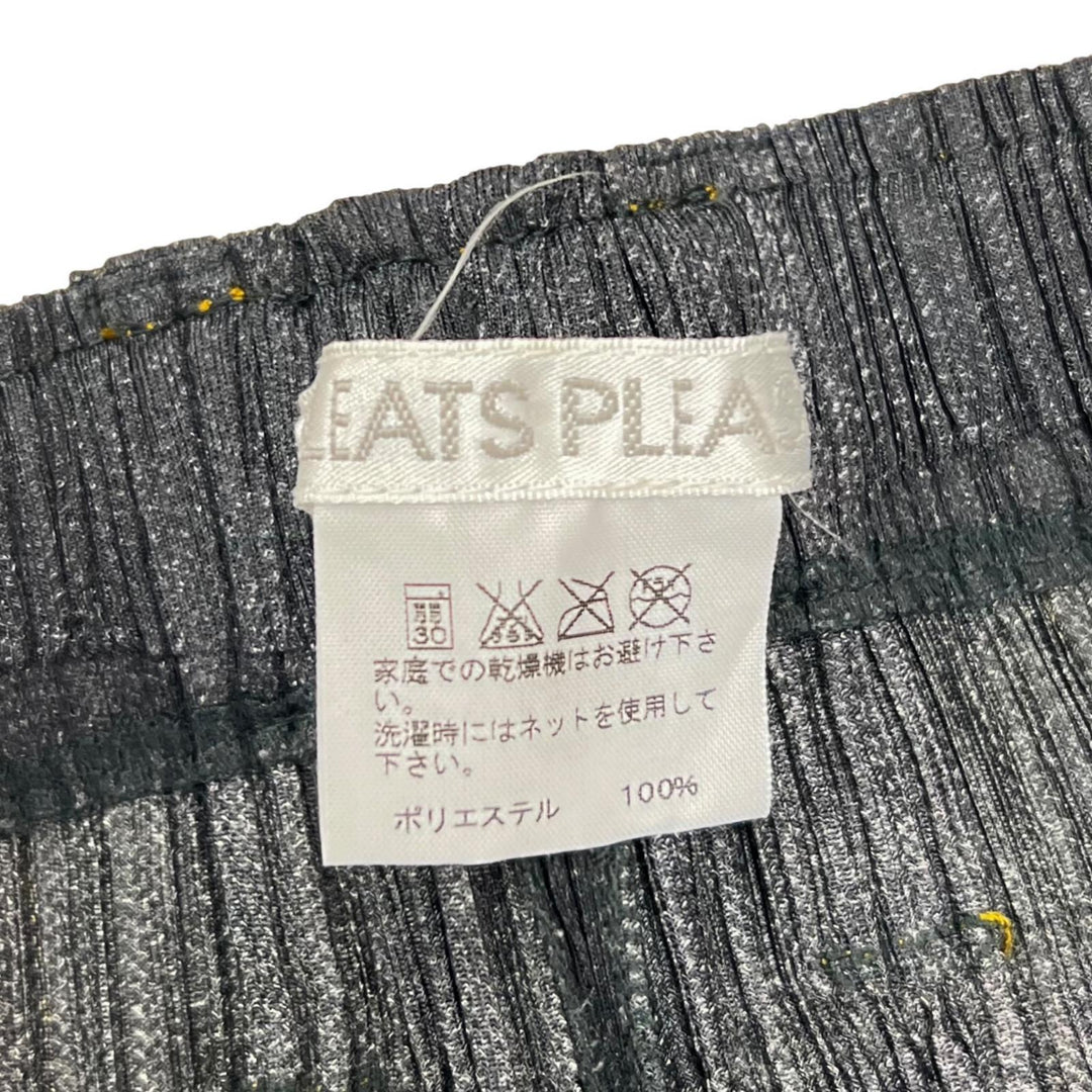 極美品▲PLEATS PLEASE プリーツプリーズ イッセイミヤケ PP75-JF022 デニム転写 パンツ グレー 0 日本製 正規品 レディース