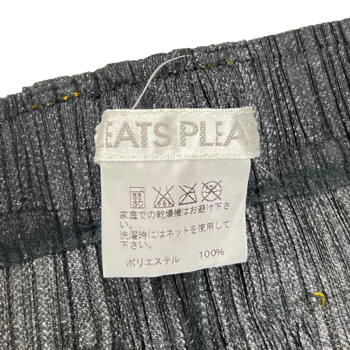 極美品▲PLEATS PLEASE プリーツプリーズ イッセイミヤケ PP75-JF022 デニム転写 パンツ グレー 0 日本製 正規品 レディース