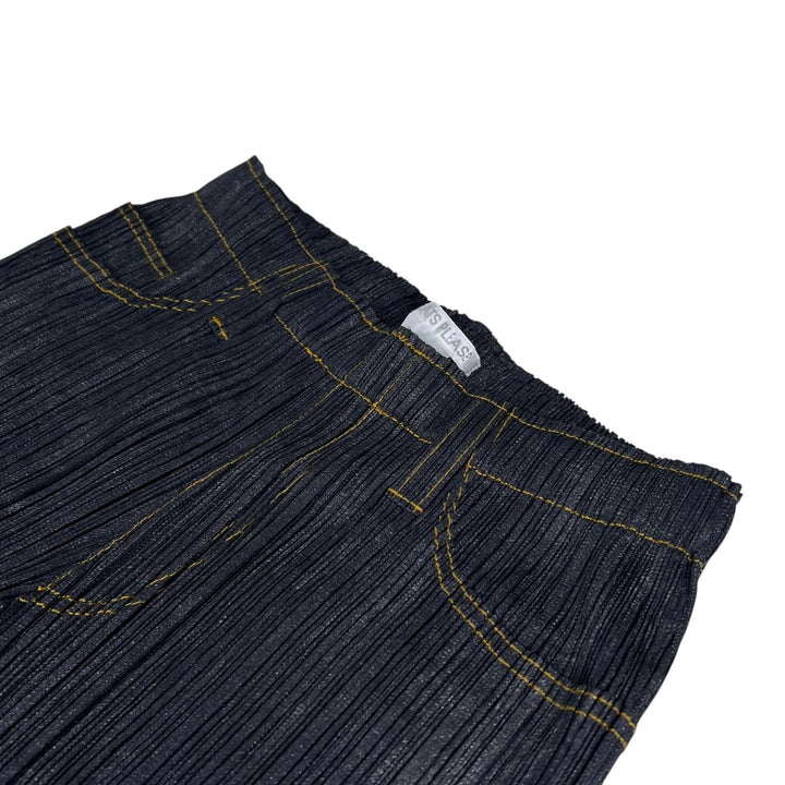 極美品▲PLEATS PLEASE プリーツプリーズ イッセイミヤケ PP75-JF022 デニム転写 パンツ グレー 0 日本製 正規品 レディース