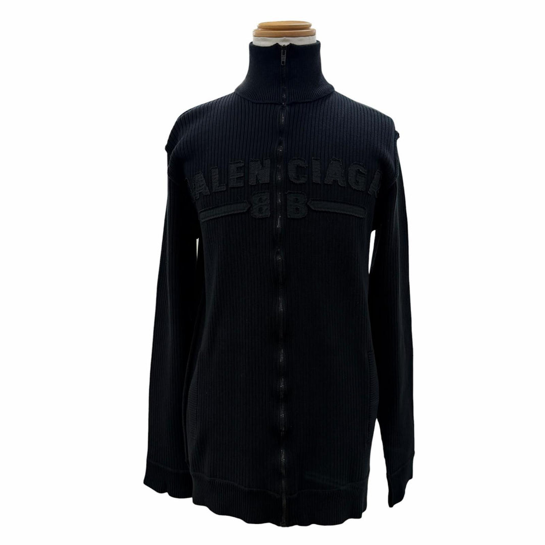 未使用品▼BALENCIAGA バレンシアガ 2024年製 821801 ロゴワッペン ZIPUP ニットジャケット ブラック XS 伊製 正規品 メンズ ハンガー付