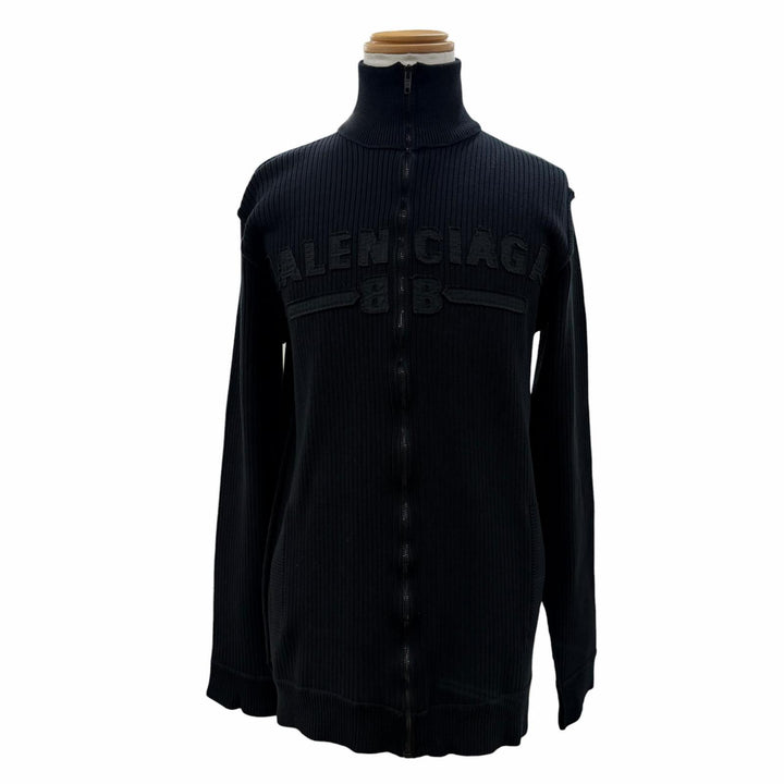 未使用品▼BALENCIAGA バレンシアガ 2024年製 821801 ロゴワッペン ZIPUP ニットジャケット ブラック XS 伊製 正規品 メンズ ハンガー付