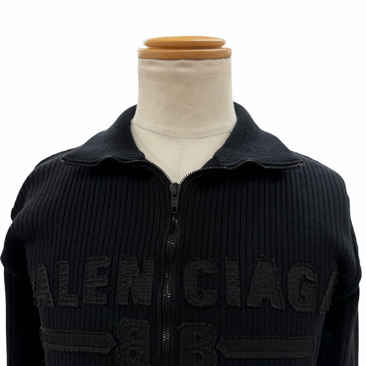 未使用品▼BALENCIAGA バレンシアガ 2024年製 821801 ロゴワッペン ZIPUP ニットジャケット ブラック XS 伊製 正規品 メンズ ハンガー付