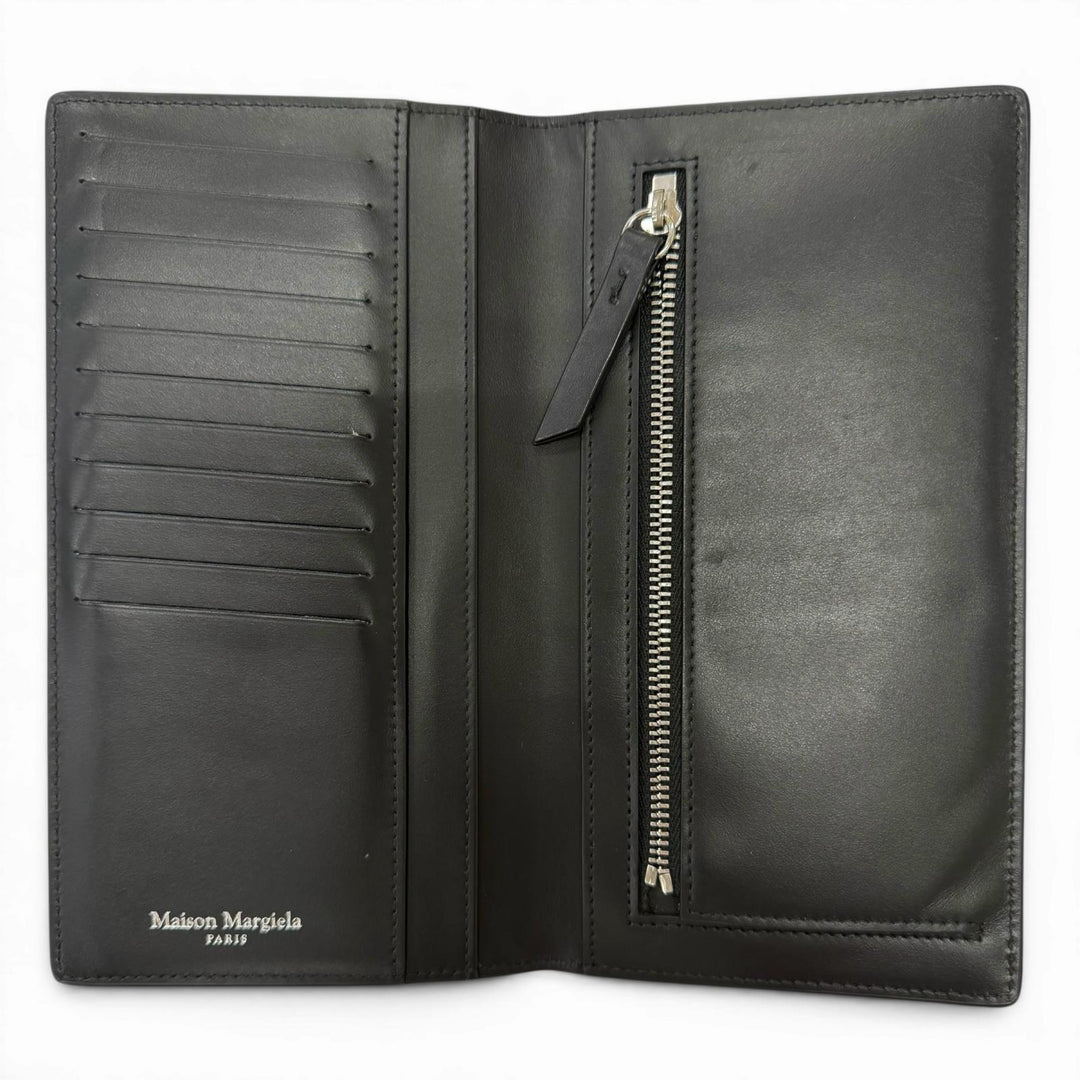 美品□Maison Margiela メゾンマルジェラ 4ステッチ 二つ折り レザー ロングウォレット 長財布 ブラック イタリア製 メンズ オススメ◎