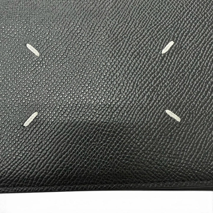 美品□Maison Margiela メゾンマルジェラ 4ステッチ 二つ折り レザー ロングウォレット 長財布 ブラック イタリア製 メンズ オススメ◎
