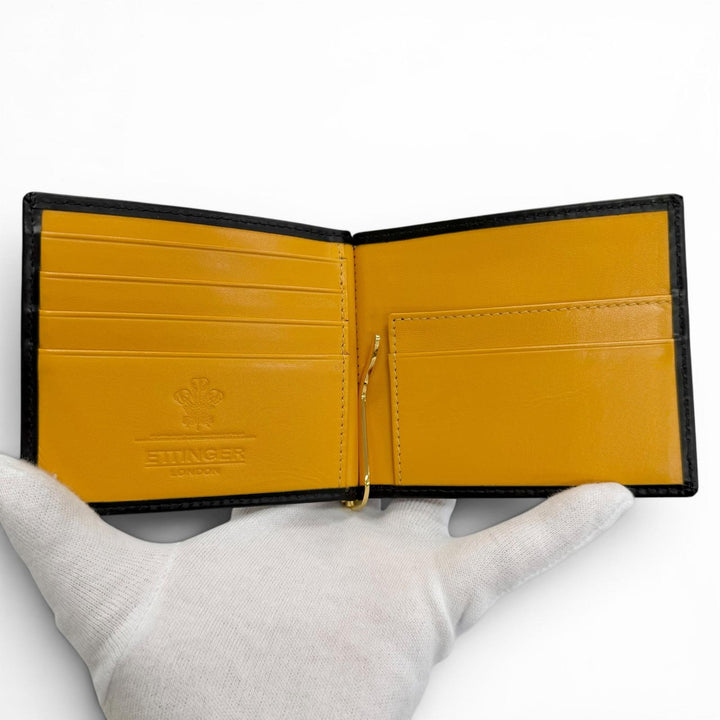 美品△ETTINGER エッティンガー BRIDLE HIDE COLLECTION MONEY CLIP PURSE レザー 二つ折り マネークリップ ウォレット ブラック メンズ