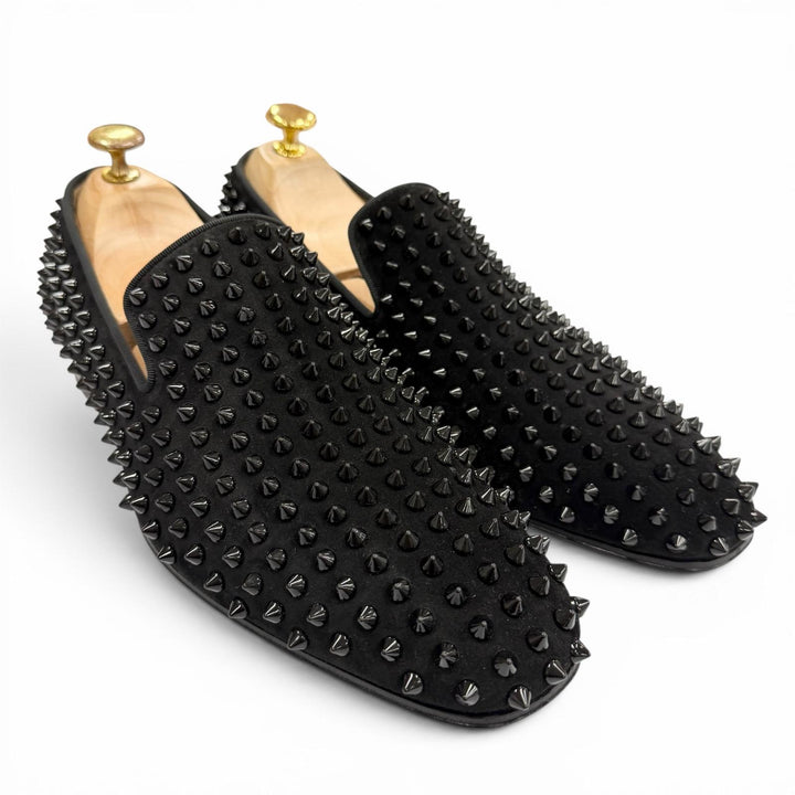 美品▼Christian Louboutin クリスチャンルブタン DANDELION SPIKES スウェードレザー ローファー ブラック 41.5 イタリア製 メンズ