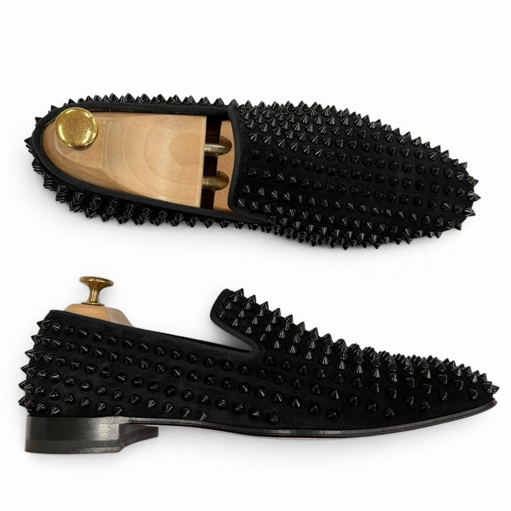 美品▼Christian Louboutin クリスチャンルブタン DANDELION SPIKES スウェードレザー ローファー ブラック 41.5 イタリア製 メンズ