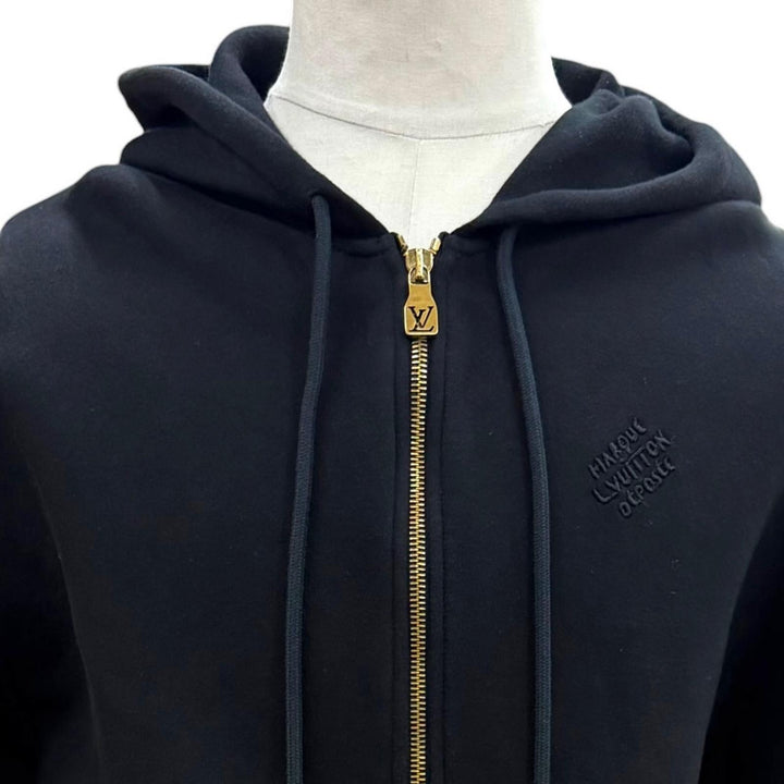美品▼LOUIS VUITTON ルイヴィトン 25SS ロゴ刺繍 エンブロイダードジップジャージーフーディ パーカー ブラック M 伊製 正規品 メンズ