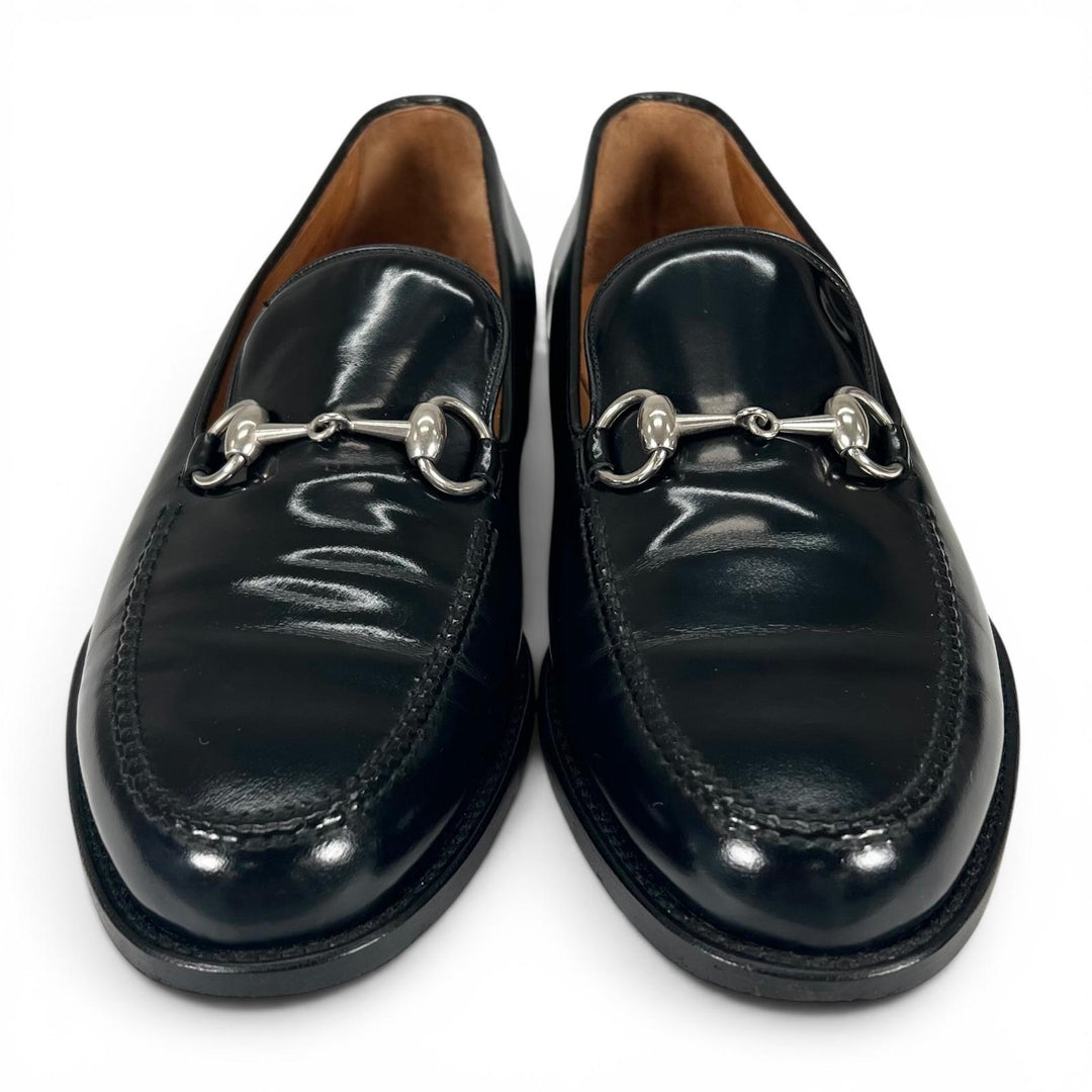 美品▲GUCCI グッチ 110-1378 ホースビットローファー レザーシューズ ブラック シルバー金具 41 イタリア製 メンズ