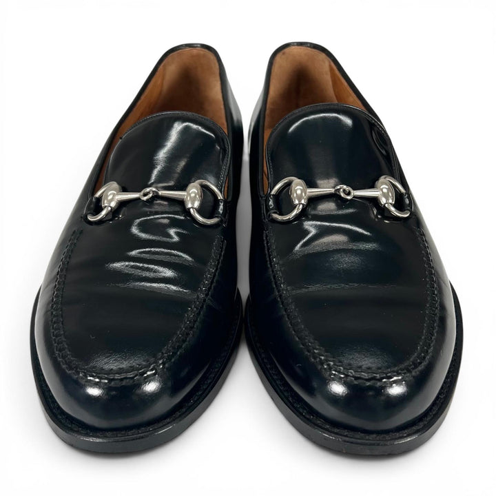 美品▲GUCCI グッチ 110-1378 ホースビットローファー レザーシューズ ブラック シルバー金具 41 イタリア製 メンズ