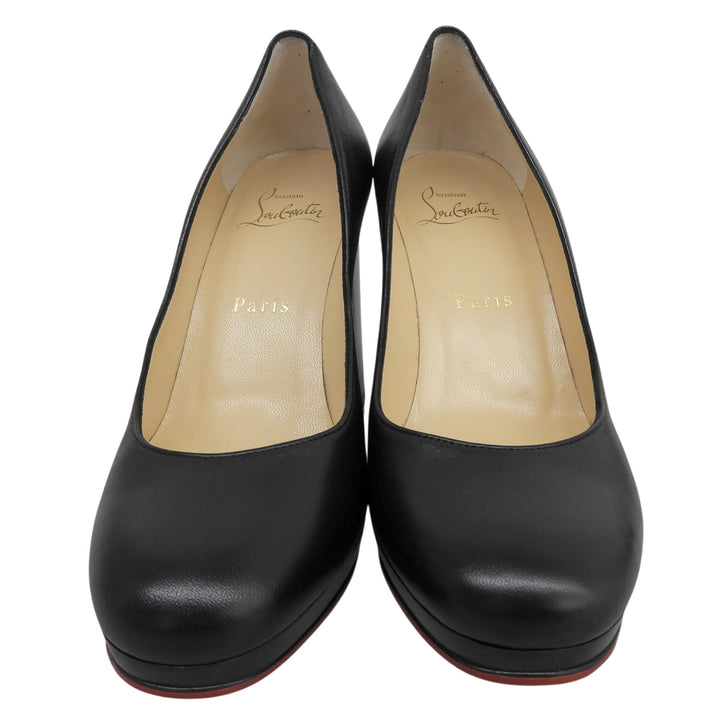 極美品▲Christian Louboutin クリスチャンルブタン チャンキーヒール レザー パンプス ブラック 36 イタリア製 レディース 保存袋付き