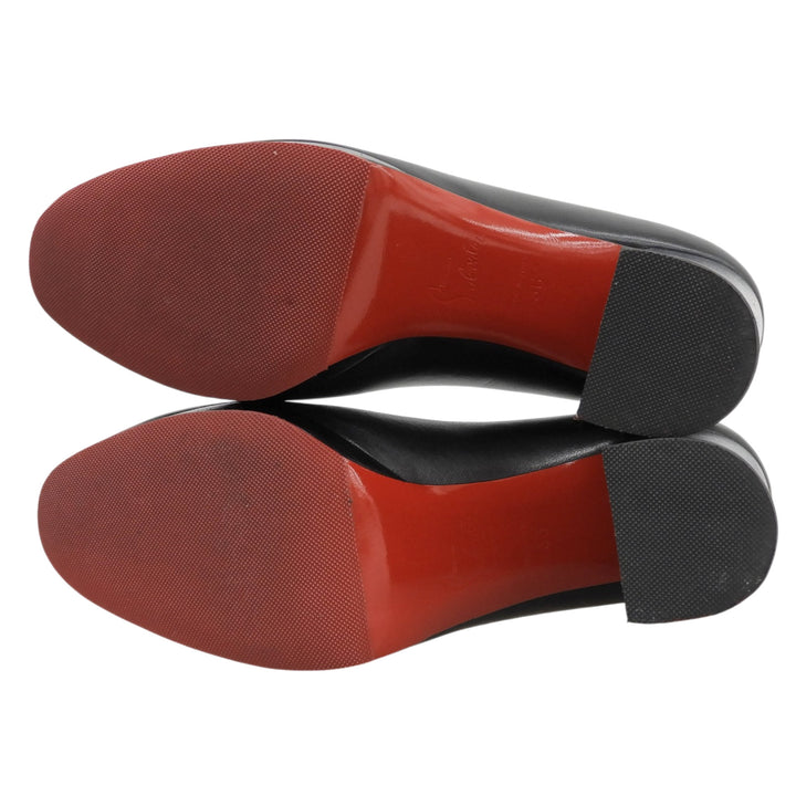 極美品▲Christian Louboutin クリスチャンルブタン チャンキーヒール レザー パンプス ブラック 36 イタリア製 レディース 保存袋付き