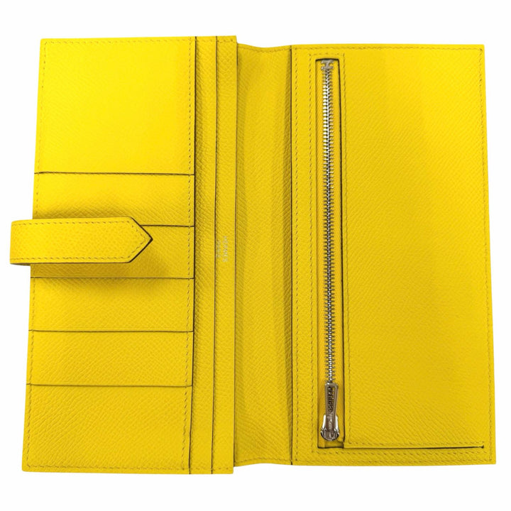 美品☆HERMES エルメス ベアンスフレ ヴォーエプソン ジョーヌナプル シルバー金具 ロングウォレット 長財布 B刻印 フランス製 箱付き