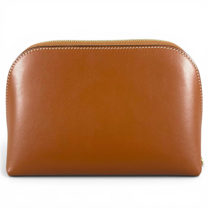美品▲CELINE セリーヌ 現行品 ミディアム コスメティックポーチ スムースカーフスキン トリオンフ ポーチ ブラウン イタリア製 レディース