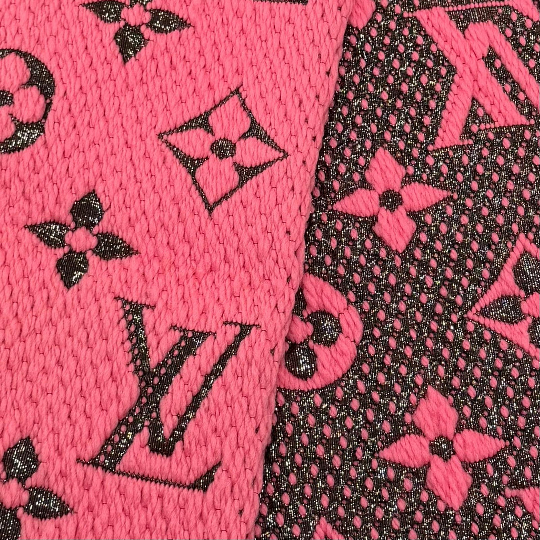 良品★LOUIS VUITTON ルイヴィトン M76070 エシャルプ ロゴマニア シャイン バージンウール シルク混 ローズポップ フリンジ マフラー