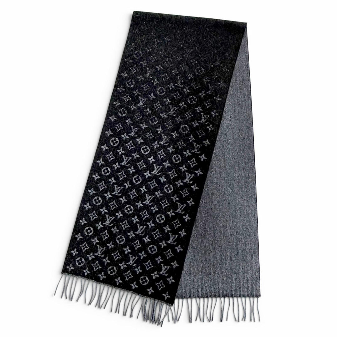極美品△LOUIS VUITTON ルイヴィトン 2021年製 M71607 エシャルプ モノグラム グラディエント カシミヤ ウール マフラー ブラック 正規品