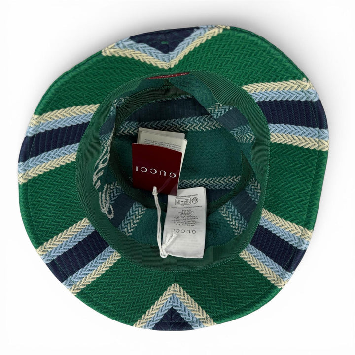 未使用品☆GUCCI グッチ 832064 コットン ロゴ刺繍 ヘリンボーン柄 バケット ハット グリーン系 L イタリア製 正規品 レディース 箱付き