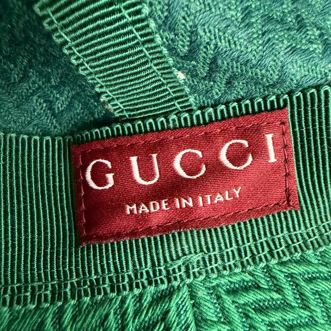 未使用品☆GUCCI グッチ 832064 コットン ロゴ刺繍 ヘリンボーン柄 バケット ハット グリーン系 L イタリア製 正規品 レディース 箱付き
