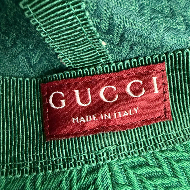 未使用品☆GUCCI グッチ 832064 コットン ロゴ刺繍 ヘリンボーン柄 バケット ハット グリーン系 L イタリア製 正規品 レディース 箱付き