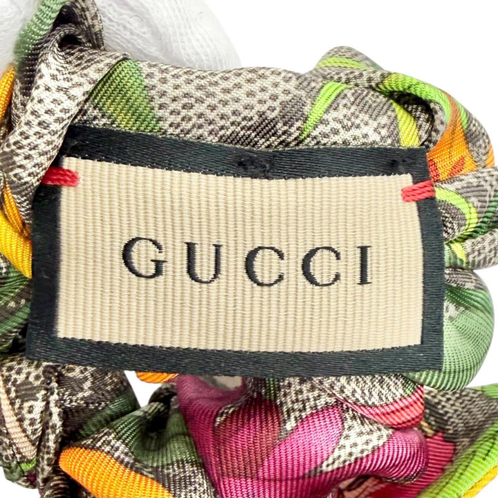 未使用品△GUCCI グッチ 765564 3G001 シルク100％ GG シェリーライン フラワー リボン シュシュ ヘアアクセサリー 2個セット ベージュ