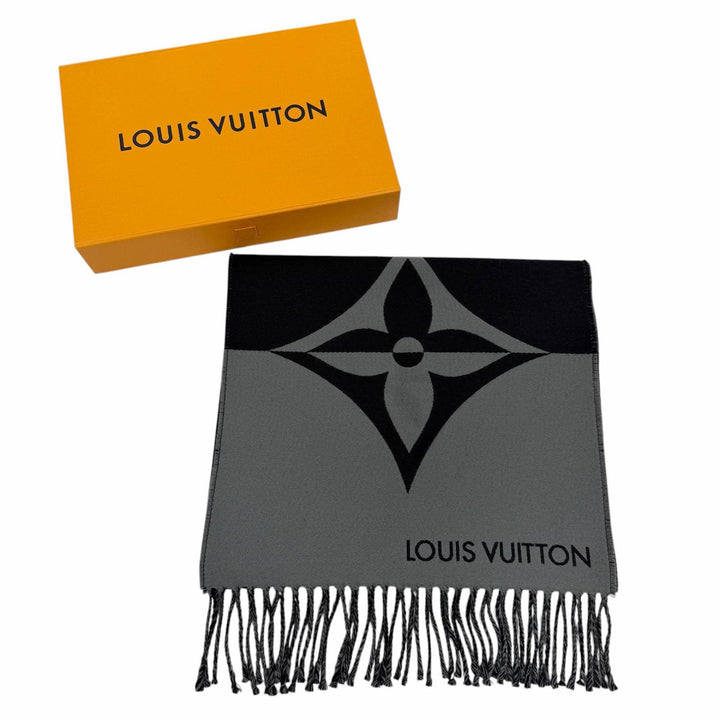 極美品▼LOUIS VUITTON ルイヴィトン 2025年製 M79097 マフラー グラフィック デュアル カシミヤ混 ノワール 現行品 正規品 定価104500円