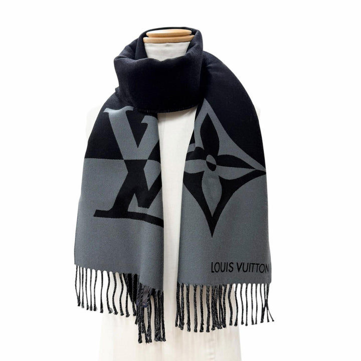 極美品▼LOUIS VUITTON ルイヴィトン 2025年製 M79097 マフラー グラフィック デュアル カシミヤ混 ノワール 現行品 正規品 定価104500円