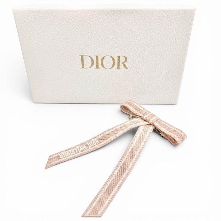 未使用品△Christian Dior クリスチャンディオール Dior Twist ロゴエンブロイダリー リボン バレッタ ヘアアクセサリー 髪留め ピンク
