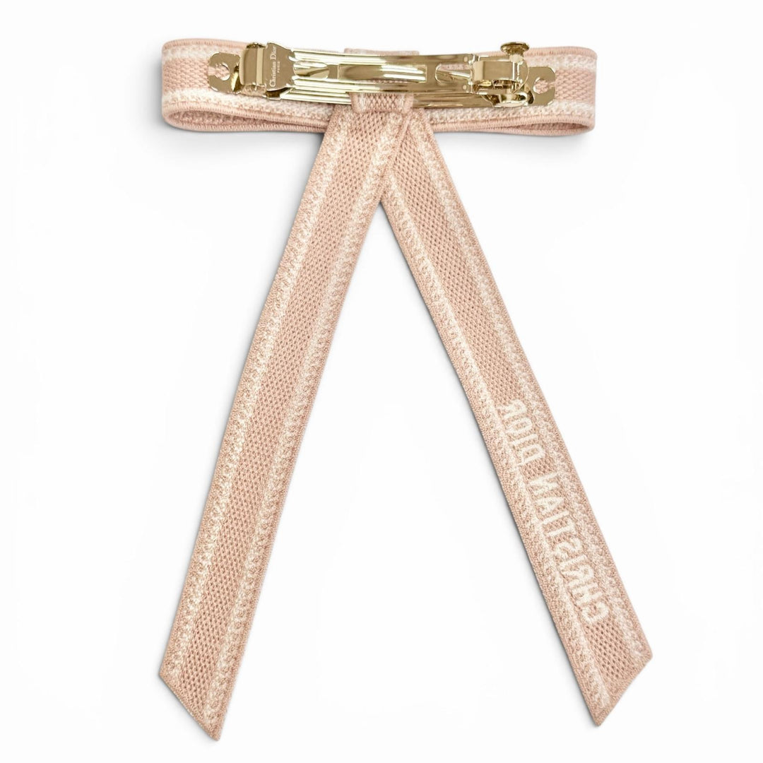 未使用品△Christian Dior クリスチャンディオール Dior Twist ロゴエンブロイダリー リボン バレッタ ヘアアクセサリー 髪留め ピンク