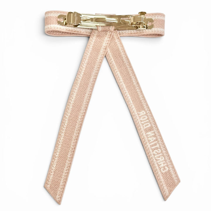 未使用品△Christian Dior クリスチャンディオール Dior Twist ロゴエンブロイダリー リボン バレッタ ヘアアクセサリー 髪留め ピンク
