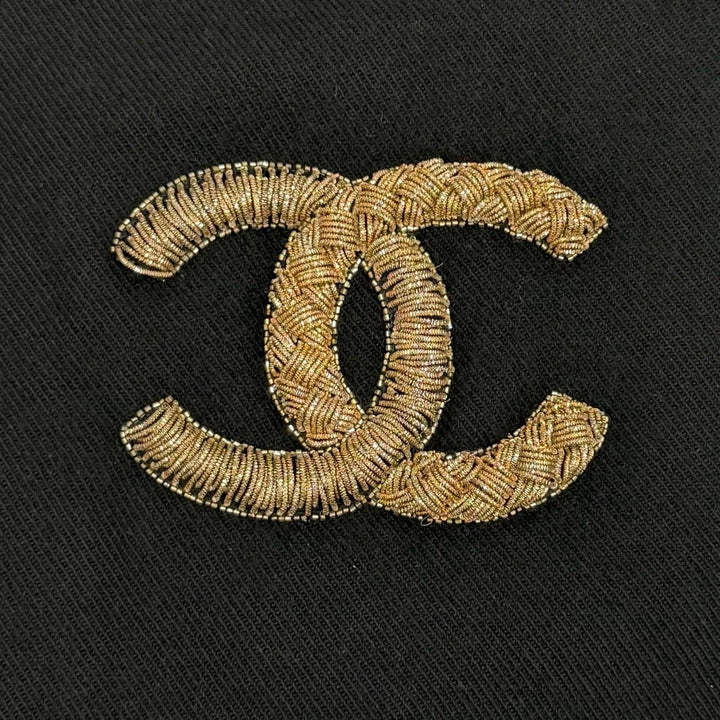 美品★CHANEL シャネル ウール カシミヤ混 ココマーク フリンジ付 ストール マフラー ブラック ゴールド イタリア製 レディース