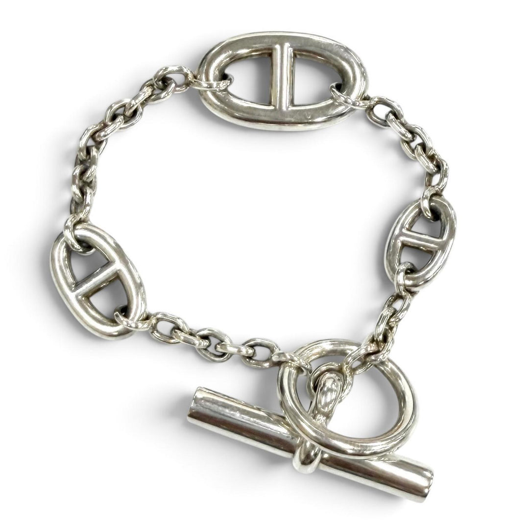 美品★HERMES エルメス ファランドール AG925 シェーヌダンクル ブレスレット アクセサリー シルバー イタリア製 レディース