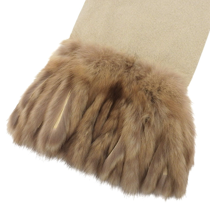 美品▲FOXEY フォクシー 18491 カシミヤ100% セーブル SABLE フリンジ マフラー 本毛皮ショール ベージュ F 日本製 正規品 レディース