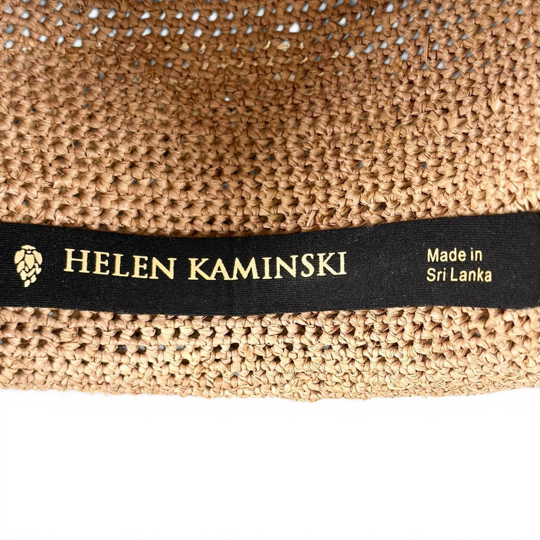 美品▲HELEN KAMINSKI ヘレンカミンスキー ラフィア100% クロッシェ編み リボン 麦わら帽子 ラフィア ハット ナチュラル レディース 箱付き