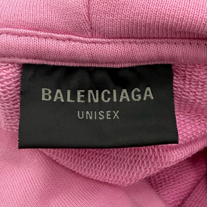 未使用品□BALENCIAGA バレンシアガ 23AW 739024 バックロゴエンブロイダリー 刺繍 ダメージ加工 パーカー ピンク 3 正規品 メンズ