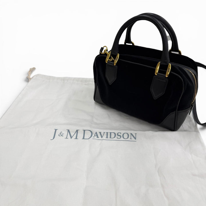 美品◇J&amp;M Davidson ジェイアンドエムデヴィッドソン 2WAY ベロア レザー ハンド ショルダーバッグ ブラック ゴールド金具 スペイン製
