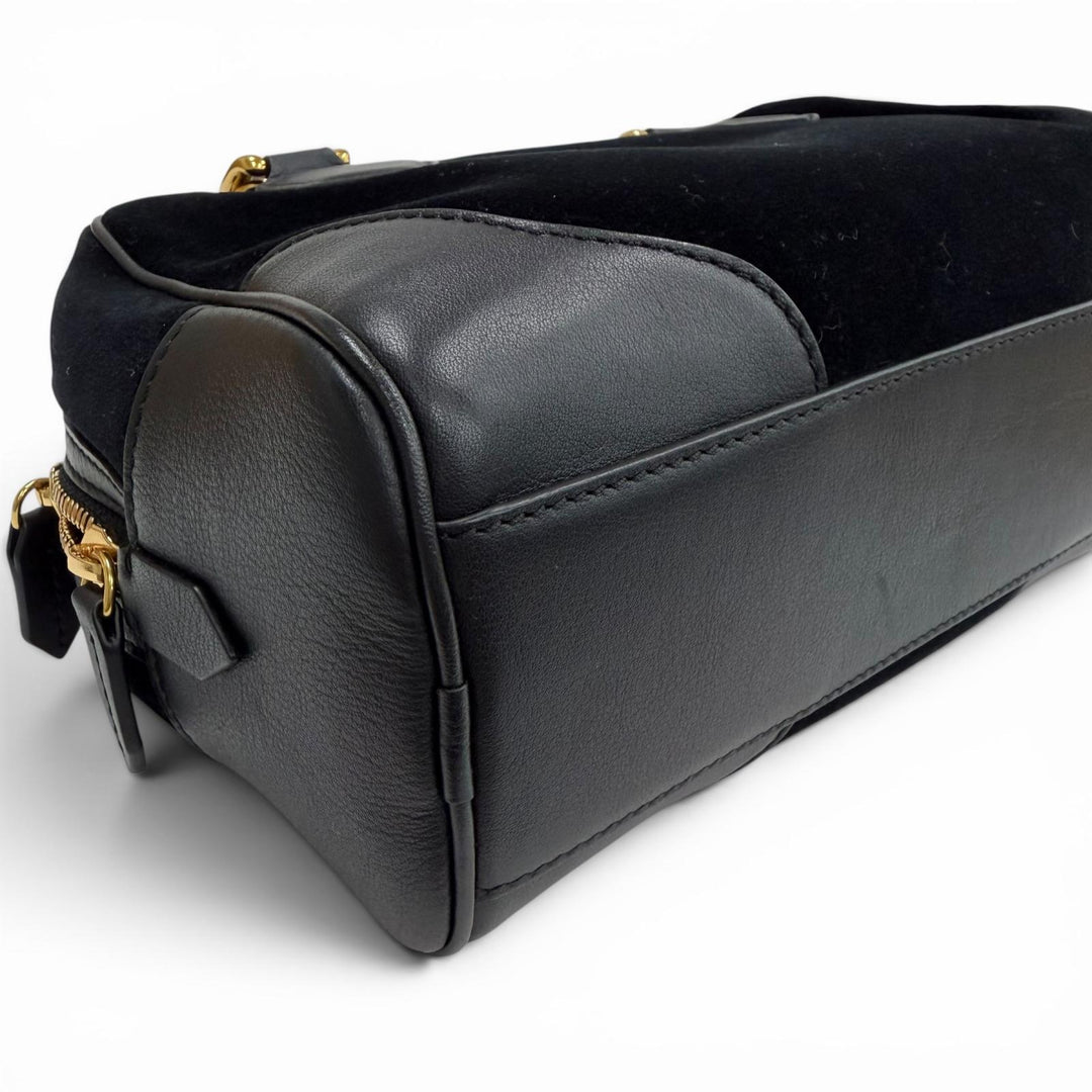 美品◇J&amp;M Davidson ジェイアンドエムデヴィッドソン 2WAY ベロア レザー ハンド ショルダーバッグ ブラック ゴールド金具 スペイン製