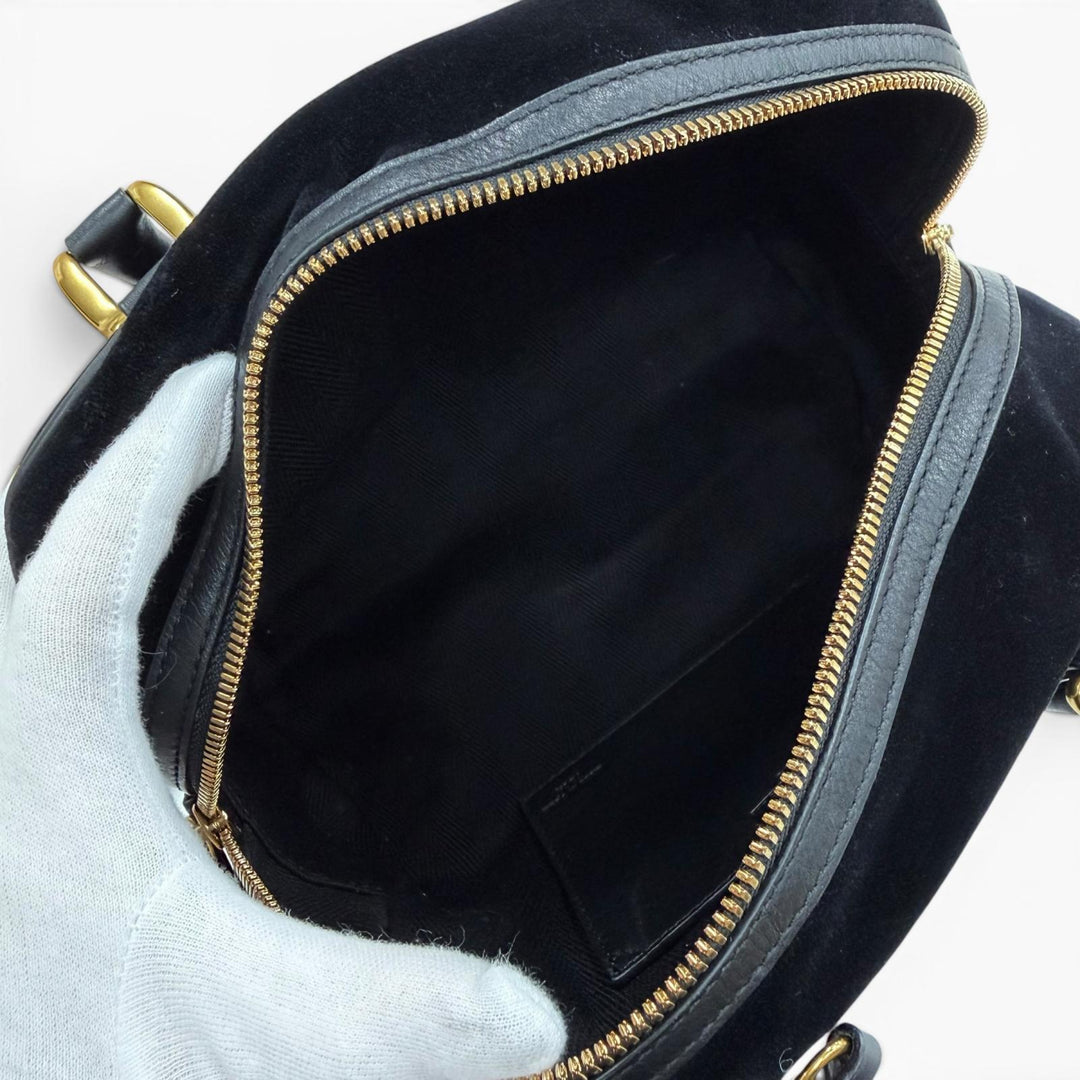 美品◇J&amp;M Davidson ジェイアンドエムデヴィッドソン 2WAY ベロア レザー ハンド ショルダーバッグ ブラック ゴールド金具 スペイン製
