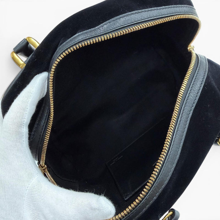 美品◇J&amp;M Davidson ジェイアンドエムデヴィッドソン 2WAY ベロア レザー ハンド ショルダーバッグ ブラック ゴールド金具 スペイン製