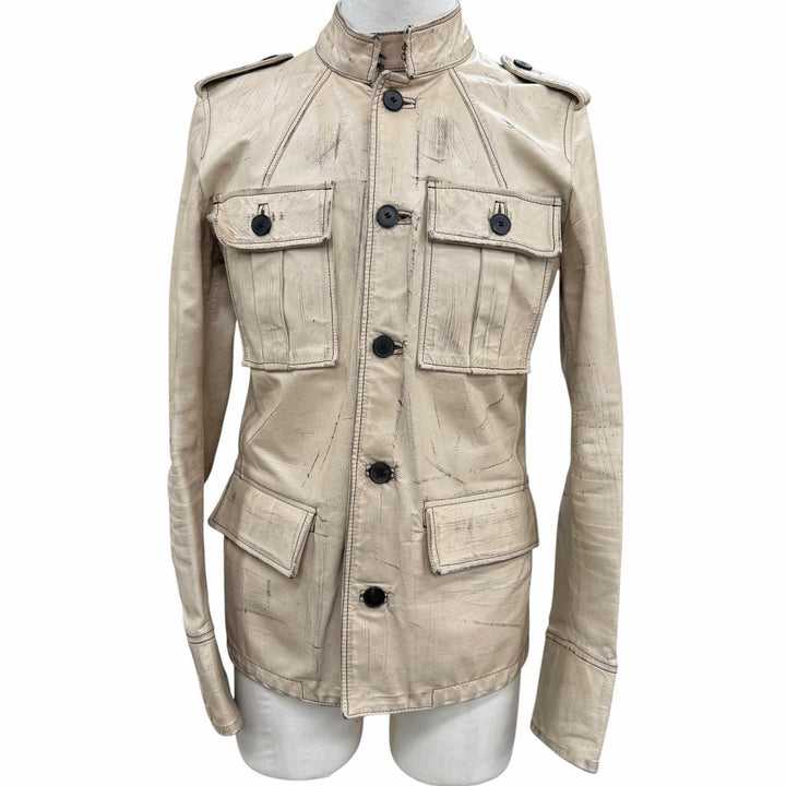 美品▼YVES SAINT LAURENT イヴ サンローラン 093929 希少 トムフォード期 ヴィンテージ加工 レザーサファリジャケット 46 正規品 メンズ