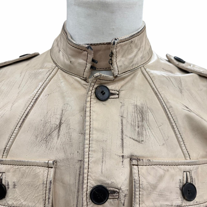 美品▼YVES SAINT LAURENT イヴ サンローラン 093929 希少 トムフォード期 ヴィンテージ加工 レザーサファリジャケット 46 正規品 メンズ