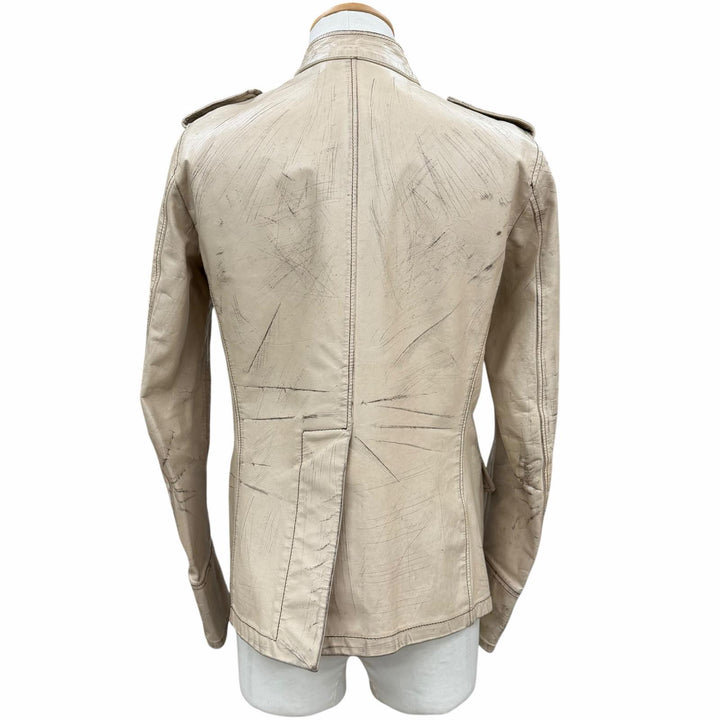 美品▼YVES SAINT LAURENT イヴ サンローラン 093929 希少 トムフォード期 ヴィンテージ加工 レザーサファリジャケット 46 正規品 メンズ