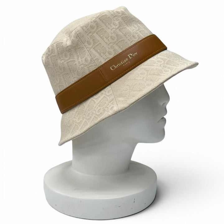 美品★Christian Dior クリスチャンディオール CPB06132ECOB コットン100％ Teddy-D オブリーク ボブハット レザー使い 57 正規品 箱付