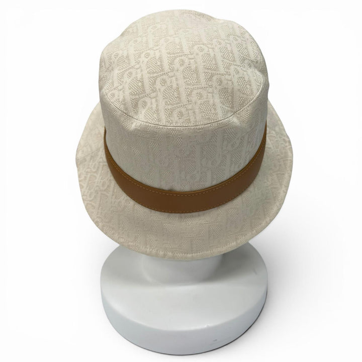 美品★Christian Dior クリスチャンディオール CPB06132ECOB コットン100％ Teddy-D オブリーク ボブハット レザー使い 57 正規品 箱付
