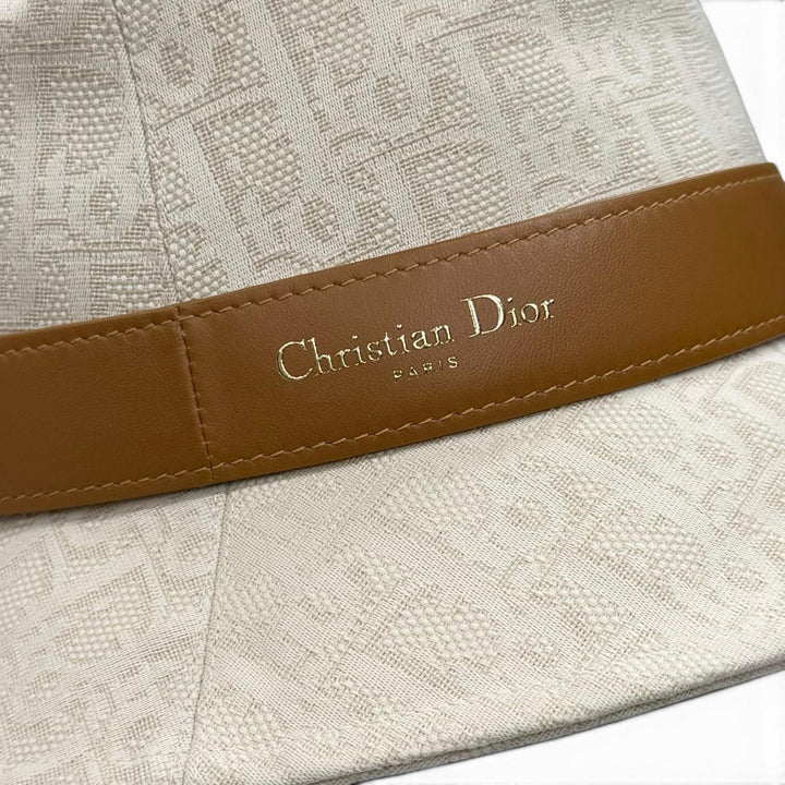 美品★Christian Dior クリスチャンディオール CPB06132ECOB コットン100％ Teddy-D オブリーク ボブハット レザー使い 57 正規品 箱付