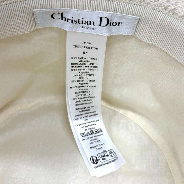 美品★Christian Dior クリスチャンディオール CPB06132ECOB コットン100％ Teddy-D オブリーク ボブハット レザー使い 57 正規品 箱付