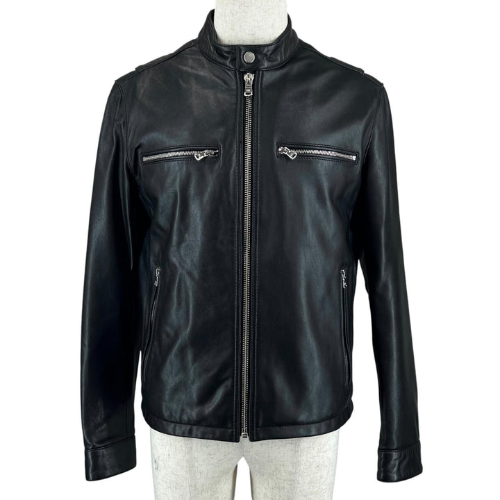 美品▲Michael Kors マイケルコース MC57748 レザー バイカージャケット シングル ライダースジャケット ブラック XS 正規品 メンズ