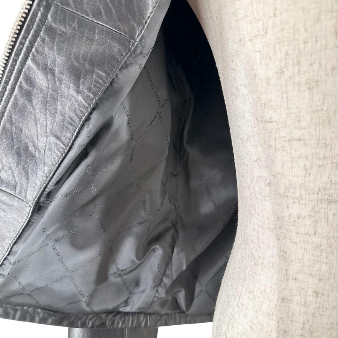 美品▲Michael Kors マイケルコース MC57748 レザー バイカージャケット シングル ライダースジャケット ブラック XS 正規品 メンズ