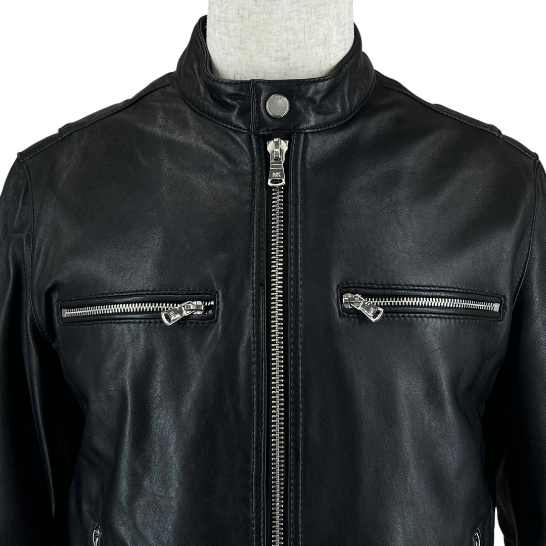 美品▲Michael Kors マイケルコース MC57748 レザー バイカージャケット シングル ライダースジャケット ブラック XS 正規品 メンズ